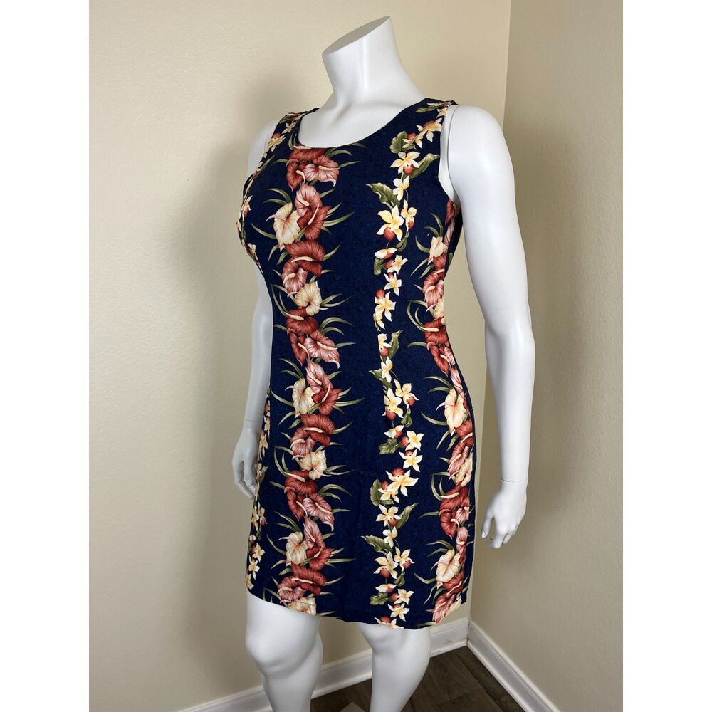 Vintage Two Palms Women Size XL Tropical Floral Sheath Mini Dress Hawaiian Shift - Picture 9 of 14
